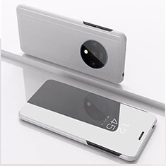 Custodia Portafoglio In Pelle Cover con Supporto Laterale Specchio Cover L02 per OnePlus 7T Argento
