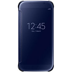 Custodia Portafoglio In Pelle Cover con Supporto Laterale Specchio Cover L02 per Samsung Galaxy S7 Edge G935F Blu
