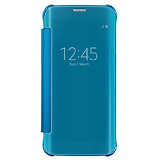 Custodia Portafoglio In Pelle Cover con Supporto Laterale Specchio Cover L02 per Samsung Galaxy S7 Edge G935F Cielo Blu