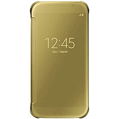 Custodia Portafoglio In Pelle Cover con Supporto Laterale Specchio Cover L02 per Samsung Galaxy S7 Edge G935F Oro