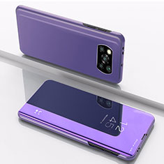 Custodia Portafoglio In Pelle Cover con Supporto Laterale Specchio Cover L03 per Xiaomi Poco X3 NFC Viola