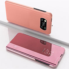 Custodia Portafoglio In Pelle Cover con Supporto Laterale Specchio Cover L03 per Xiaomi Poco X3 Oro Rosa