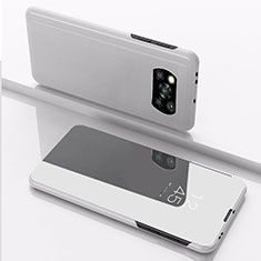 Custodia Portafoglio In Pelle Cover con Supporto Laterale Specchio Cover L03 per Xiaomi Poco X3 Pro Argento