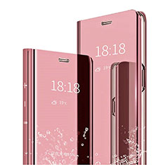 Custodia Portafoglio In Pelle Cover con Supporto Laterale Specchio Cover L04 per Huawei Mate 20 Pro Oro Rosa