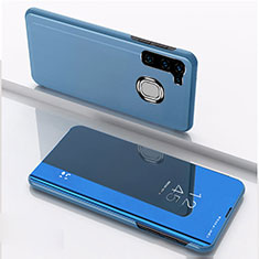 Custodia Portafoglio In Pelle Cover con Supporto Laterale Specchio Cover L04 per Samsung Galaxy A21 European Blu