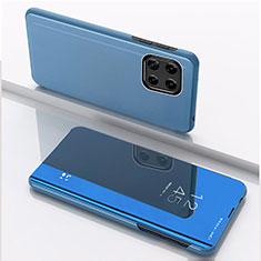 Custodia Portafoglio In Pelle Cover con Supporto Laterale Specchio Cover L04 per Samsung Galaxy F42 5G Blu