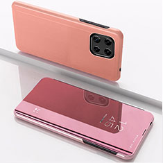 Custodia Portafoglio In Pelle Cover con Supporto Laterale Specchio Cover L04 per Samsung Galaxy F42 5G Oro Rosa
