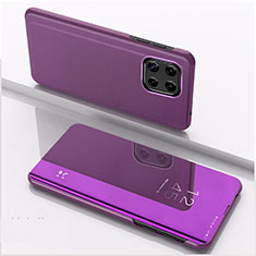 Custodia Portafoglio In Pelle Cover con Supporto Laterale Specchio Cover L04 per Samsung Galaxy F42 5G Viola