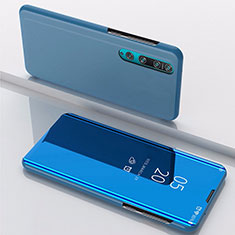 Custodia Portafoglio In Pelle Cover con Supporto Laterale Specchio Cover L04 per Xiaomi Mi 10 Blu