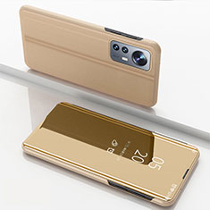 Custodia Portafoglio In Pelle Cover con Supporto Laterale Specchio Cover L04 per Xiaomi Mi 12 Pro 5G Oro