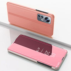 Custodia Portafoglio In Pelle Cover con Supporto Laterale Specchio Cover L04 per Xiaomi Mi 12S 5G Oro Rosa