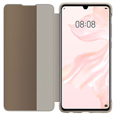 Custodia Portafoglio In Pelle Cover con Supporto Laterale Specchio Cover L05 per Huawei P30 Oro