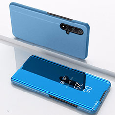 Custodia Portafoglio In Pelle Cover con Supporto Laterale Specchio Cover M01 per Huawei Honor 20 Blu