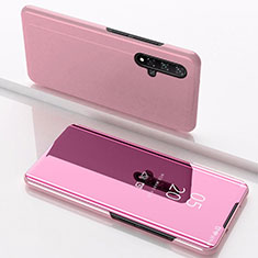 Custodia Portafoglio In Pelle Cover con Supporto Laterale Specchio Cover M01 per Huawei Nova 5T Rosa