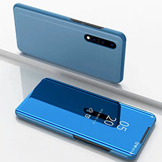 Custodia Portafoglio In Pelle Cover con Supporto Laterale Specchio Cover M01 per Samsung Galaxy A70S Blu