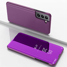 Custodia Portafoglio In Pelle Cover con Supporto Laterale Specchio Cover M01 per Samsung Galaxy S21 5G Viola