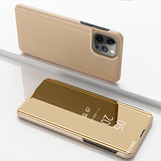 Custodia Portafoglio In Pelle Cover con Supporto Laterale Specchio Cover per Apple iPhone 14 Pro Max Oro