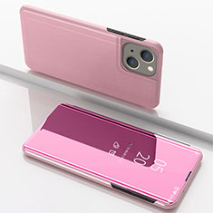 Custodia Portafoglio In Pelle Cover con Supporto Laterale Specchio Cover per Apple iPhone 15 Plus Oro Rosa