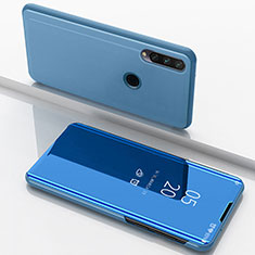 Custodia Portafoglio In Pelle Cover con Supporto Laterale Specchio Cover per Huawei Enjoy 10 Plus Blu