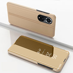 Custodia Portafoglio In Pelle Cover con Supporto Laterale Specchio Cover per Huawei Honor 50 5G Oro