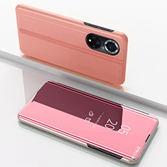 Custodia Portafoglio In Pelle Cover con Supporto Laterale Specchio Cover per Huawei Honor 50 5G Oro Rosa