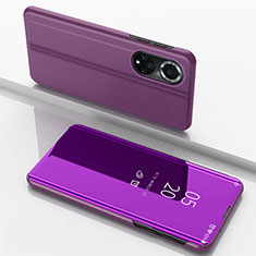 Custodia Portafoglio In Pelle Cover con Supporto Laterale Specchio Cover per Huawei Honor 50 5G Viola