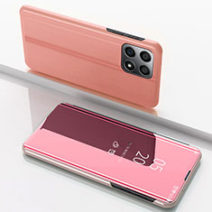 Custodia Portafoglio In Pelle Cover con Supporto Laterale Specchio Cover per Huawei Honor 70 Lite 5G Oro Rosa