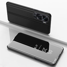 Custodia Portafoglio In Pelle Cover con Supporto Laterale Specchio Cover per Huawei Honor 90 Lite 5G Nero