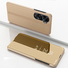 Custodia Portafoglio In Pelle Cover con Supporto Laterale Specchio Cover per Huawei Honor 90 Lite 5G Oro