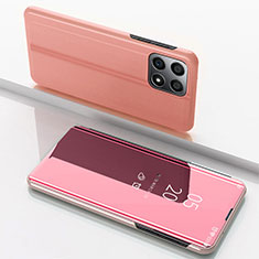 Custodia Portafoglio In Pelle Cover con Supporto Laterale Specchio Cover per Huawei Honor X30i Oro Rosa
