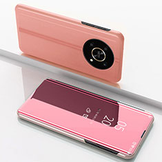 Custodia Portafoglio In Pelle Cover con Supporto Laterale Specchio Cover per Huawei Honor X9 5G Oro Rosa