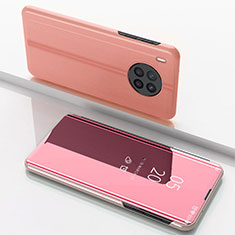 Custodia Portafoglio In Pelle Cover con Supporto Laterale Specchio Cover per Huawei Nova 8i Oro Rosa
