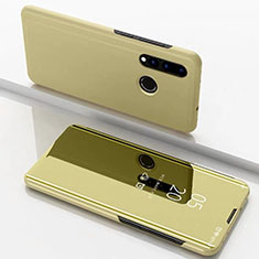 Custodia Portafoglio In Pelle Cover con Supporto Laterale Specchio Cover per Huawei P30 Lite XL Oro