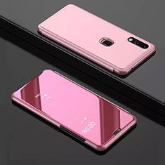 Custodia Portafoglio In Pelle Cover con Supporto Laterale Specchio Cover per Huawei Y7 Pro (2019) Oro Rosa