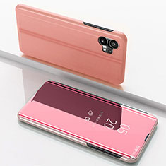 Custodia Portafoglio In Pelle Cover con Supporto Laterale Specchio Cover per Nothing Phone 1 Oro Rosa