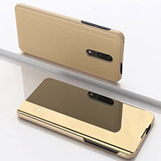 Custodia Portafoglio In Pelle Cover con Supporto Laterale Specchio Cover per OnePlus 7 Oro