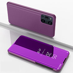 Custodia Portafoglio In Pelle Cover con Supporto Laterale Specchio Cover per Oppo Find X3 5G Viola