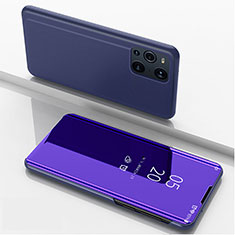 Custodia Portafoglio In Pelle Cover con Supporto Laterale Specchio Cover per Oppo Find X3 Pro 5G Blu Notte