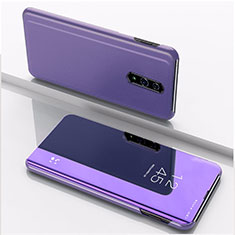 Custodia Portafoglio In Pelle Cover con Supporto Laterale Specchio Cover per Oppo Reno Viola