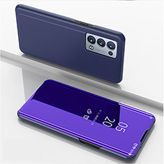 Custodia Portafoglio In Pelle Cover con Supporto Laterale Specchio Cover per Oppo Reno6 Pro+ Plus 5G Blu Notte