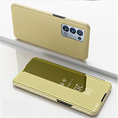 Custodia Portafoglio In Pelle Cover con Supporto Laterale Specchio Cover per Oppo Reno6 Pro+ Plus 5G Oro