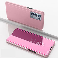 Custodia Portafoglio In Pelle Cover con Supporto Laterale Specchio Cover per Oppo Reno6 Pro+ Plus 5G Oro Rosa