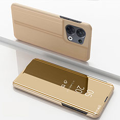 Custodia Portafoglio In Pelle Cover con Supporto Laterale Specchio Cover per Oppo Reno8 Pro 5G Oro