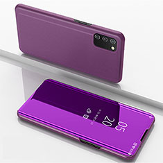 Custodia Portafoglio In Pelle Cover con Supporto Laterale Specchio Cover per Samsung Galaxy A02s Lavanda