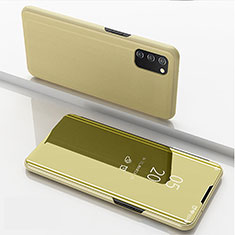 Custodia Portafoglio In Pelle Cover con Supporto Laterale Specchio Cover per Samsung Galaxy A02s Oro