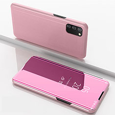 Custodia Portafoglio In Pelle Cover con Supporto Laterale Specchio Cover per Samsung Galaxy A03s Oro Rosa