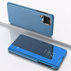 Custodia Portafoglio In Pelle Cover con Supporto Laterale Specchio Cover per Samsung Galaxy A12 Blu