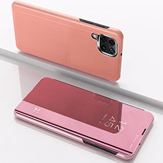 Custodia Portafoglio In Pelle Cover con Supporto Laterale Specchio Cover per Samsung Galaxy A12 Nacho Oro Rosa