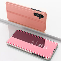 Custodia Portafoglio In Pelle Cover con Supporto Laterale Specchio Cover per Samsung Galaxy A14 4G Oro Rosa