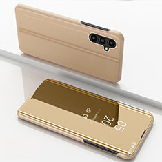 Custodia Portafoglio In Pelle Cover con Supporto Laterale Specchio Cover per Samsung Galaxy A14 5G Oro